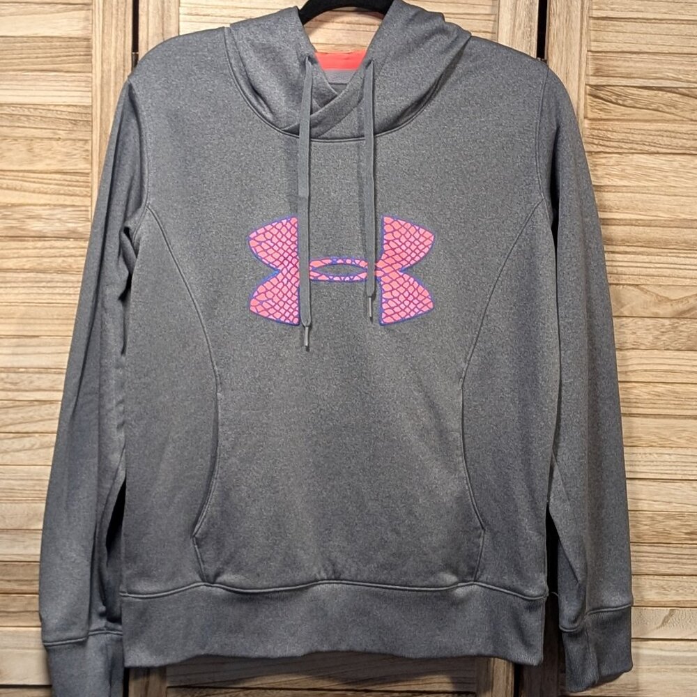 Under Armour Hoodie Coldgear Semi-Fitted Gray with Pink Logo Size Medium